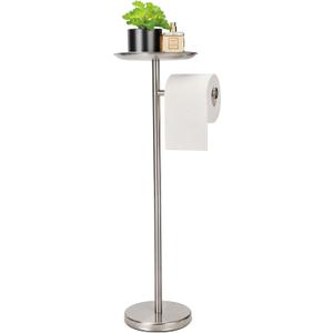 Standing Toilet Paper Holder, TP Holder with Practical Tray On Top for Phone, No Drill No Damage to Wall, Stainless Steel (Brushed Nickel) (1-Roll)