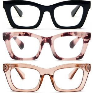 REAVEE Reading Glasses for Women, Blue Light Blocking Stylish Oversized Computer Readers Spring Hinge,  3.5 x