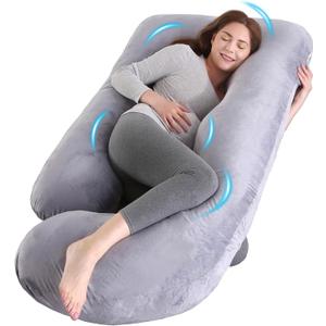 U-Shaped Pregnancy Pillow for Sleeping, Full Body Support for Back, HIPS & Belly - 57 Inch Maternity Pillow with Machine Washable Cover | Maternity Essential (Velvet Grey-57inch)