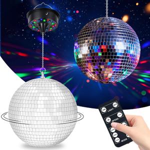 Disco Ball Light Decorations, 6" Hanging Mirror Ball Rotating Motor with 23 LED and 4 Light Colors for Home Studio Indoor Party