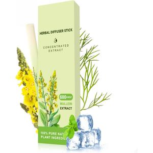 Mullein Herbal Diffuser Upgraded with Extracts of Mullein, Thyme and Mint for Cleansing Lungs, Improving Breathing and Oral Air Freshening- 1 Stick, 1 Pack
