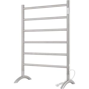 Freestanding Towel Warmer 6 Bars Plug-in Option 3 Working Modes Brushed Stainless Steel 24 W 34 H