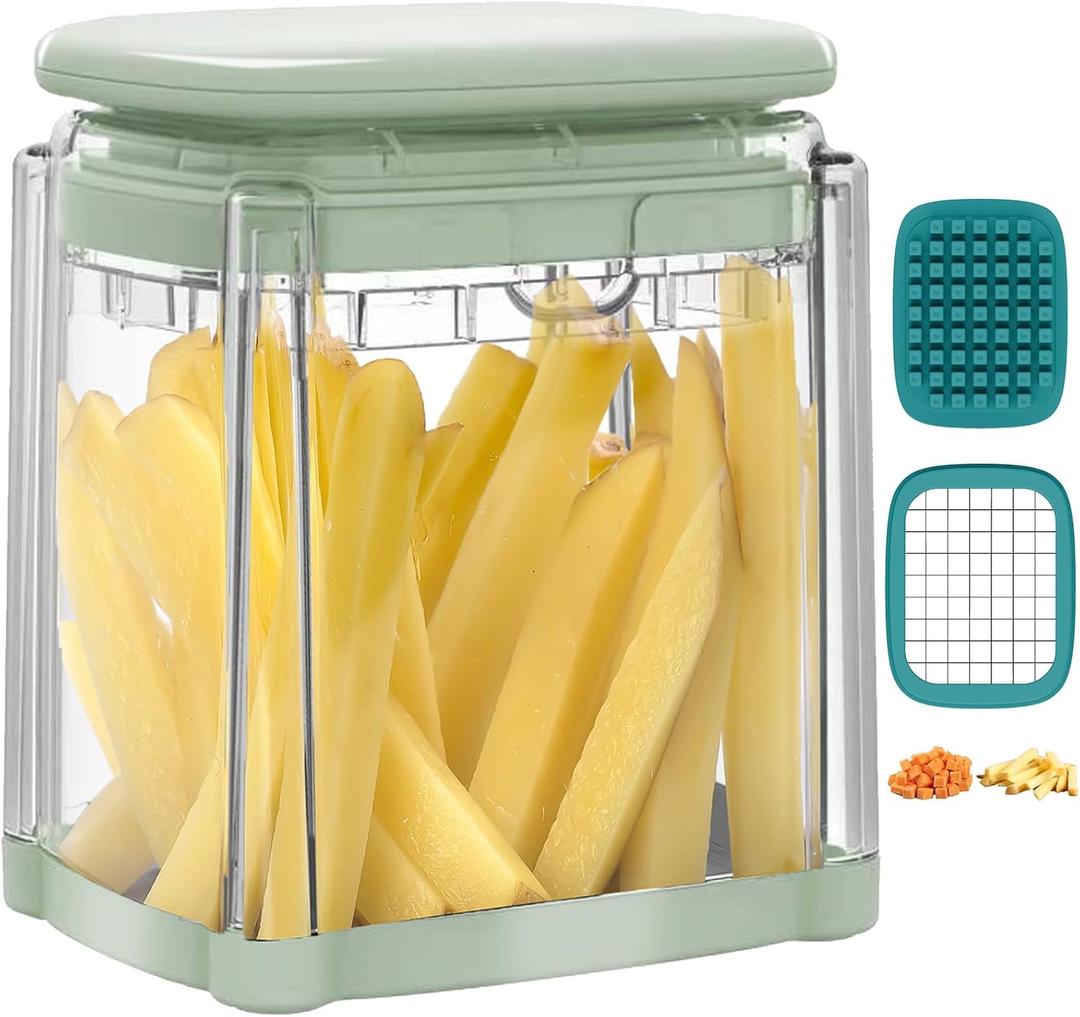 French Fry Cutter, Solucky Potato Onion Cutter, Professional Homestyle Vegetable Chopper Dicer, Great for Potatoes Carrots Cucumbers Zucchini Peppers 3/8 inch Blade(Only 1 Blade) (Liveable Green)