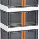 HAIXIN Storage Bins with Lids - Collapsible Storage Bins, Wardrobe Closet Organizer, 19 Gal Stackable Toy Storage, Foldable Plastic Storage Container with Door, Crate for Book Storage (3 Pack)