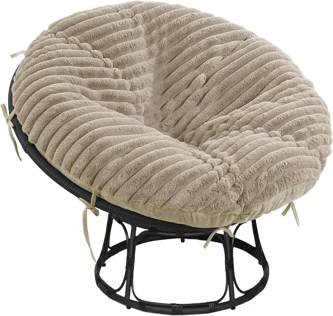 FOUXTEL Papasan Chair Cushion Cover, Plush Faux Fur papasan Cushion Cover, 50 Inch for 40-44 Inch Cushions, Super Soft Removable Cover with Ties & Zipper, Machine Washable - Khaki