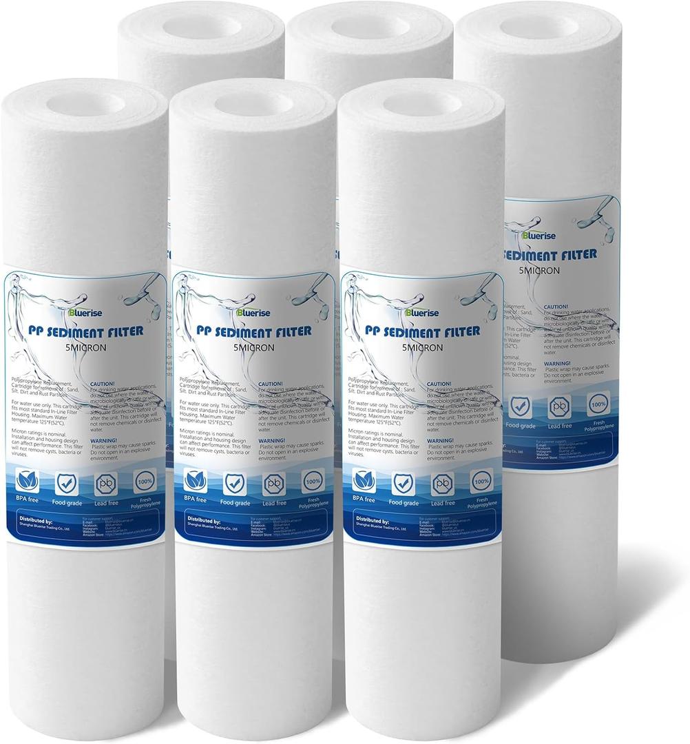 BLUERISE 5 Micron 10" x 2.5" Water Filter Replacement Whole House Sediment Home Water Filter Replacement Cartridge Ro Sediment Filter Easy Installation Fits Any 10" Reverse Osmosis Unit - 6 Pack BLUERISE 5 Micron 10" x 2.5" Water Filter Replacement Whole House Sediment Home Water Filter Replacement Cartridge Ro Sediment Filter Easy Installation Fits Any 10" Reverse Osmosis Unit - 6 Pack