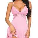 Avidlove Women Lingerie Lace Chemise Sleepwear Babydoll Teddy Lingerie Pink L