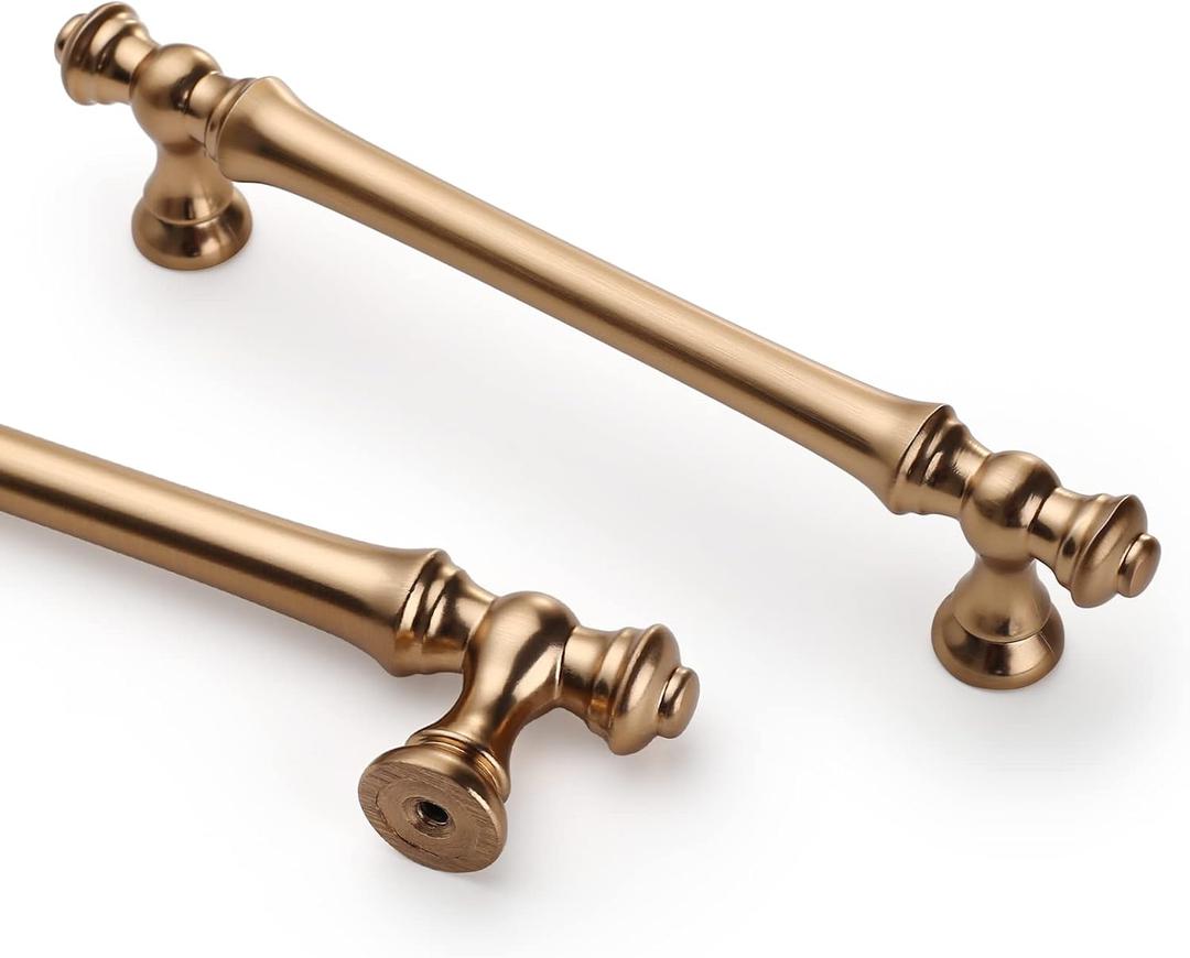 Asidrama 6 Pack 5 Inch(128mm) Champagne Bronze Kitchen Cabinet Handles,Brushed Brass Cabinet Pulls Kitchen Cabinet Hardware for Cupboard Gold Drawer Pulls (5" Hole Center)
