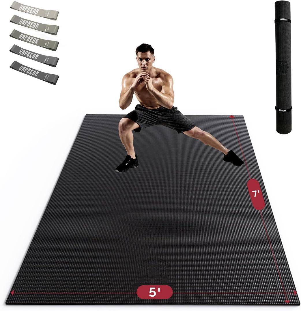 HAPBEAR Extra Large Exercise Mat-7'x5'x8mm(1/3 inch),Non-Slip, Ultra Durable, Thick Workout Mats for Home Gym Flooring Cardio, Yoga Mats for Fitness, High-Density Exercise Mat, Shoes-Friendly