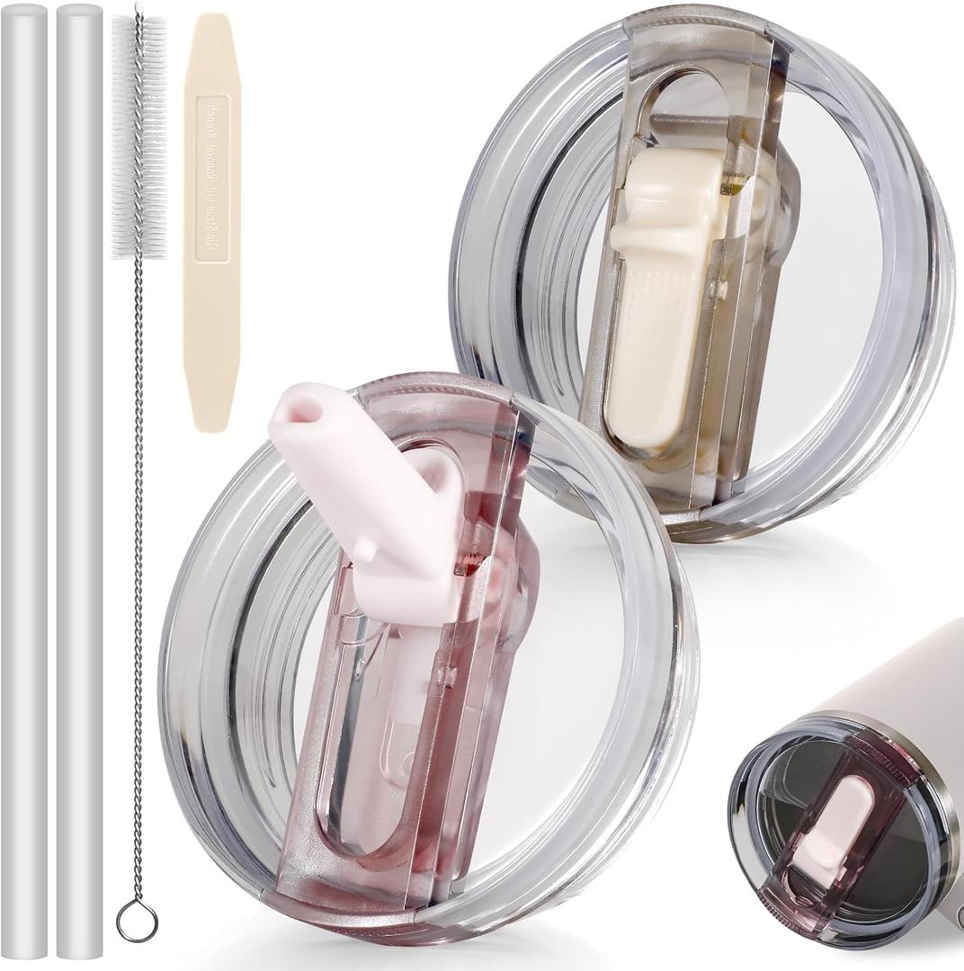30oz Flip Straw Lid for Stanley Quencher H2.0 Tumbler, 2 Pack Leak Proof Lid Replacement No Spill Cover for Stanley Cup Accessories ProTour (Rose Quartz,Cream)