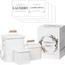 3-Set Laundry Room Organization and Storage | Modern Farmhouse Laundry Room Decor | Laundry Container for Organizing Laundry Pods, Laundry Powder, Dryer Sheets, Dryer Balls, Cream White