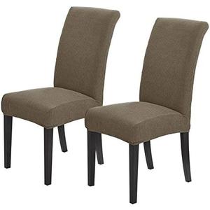 Joccun Chair Covers for Dining Room Set of 2, Dining Chair Slipcovers Stretch Dining Room Chair Covers Seat Protector,Washable Parsons Chair Cover for Home,Hotel,Banquet(Fossil,2 Pack)