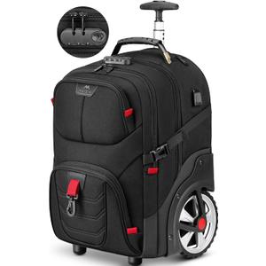 MATEIN Rolling Bag with Wheels, 17 Inch Extra Large Laptop Roller Backpack for Adults with Anti Theft Lock & USB Charging Port, Water Resistant Wheeled Bag Carry On Luggage for Teacher Work Travel Men (Black)