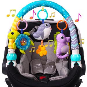 BATOHO Baby Stroller Arch Toy, Clip On Arch Mobile for Bassinet with Universal Clamps, Activity Toy Bar for Bouncer Musical Crib Mobile Toys for Infants Car Seat Toys Rattle Turtle Music Whale (Blue)