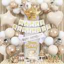 Birthday Decorations for Women, Champagne Gold Birthday Decortion White Beige Neutral Cream Gold Latex Balloons Banner Fringe Curtain for Women Girls Boho Party Supplies