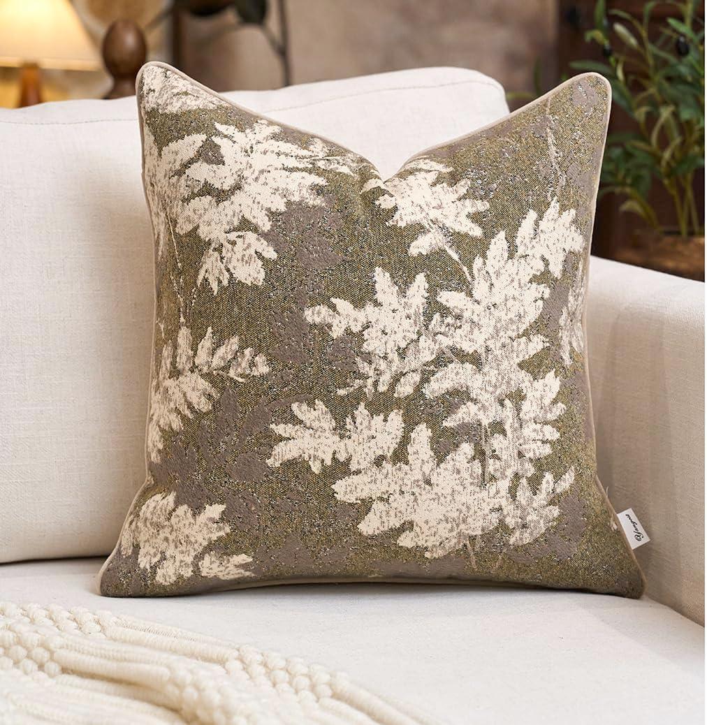 Yangest Neutral Leaf Pillow Cover 20 x 20 Inches, Vintage Chenille Square Throw Pillow Cover Soft Leaves Nature Accent Couch Pillow Cover for Living Room Bedroom, Beige