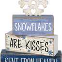 Lineshading 4 Pcs Winter Table Decorations Blue and White Wooden Snowflake Tiered Tray Decor Rustic Snow Block Signs Gift Farmhouse Christmas Centerpiece for Winter Wonderland Party Home Kitchen