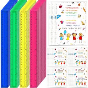 36 Pcs Back to School Student Gifts Plastic Rulers with 36 Pcs Inspirational Cards from Teacher, Flexible Assorted Color Ruler with Centimeters and Inches for Students Supplies (36)