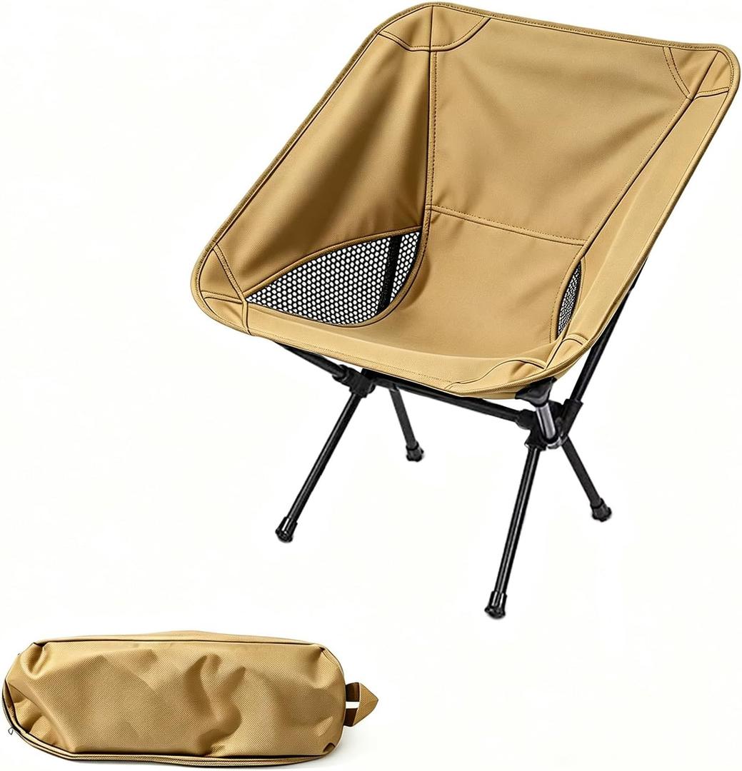 Wind Tour Portable Camping Chair Lightweight Foldable Outdoor Chair for Hiking Camp Backpacking Lawn Beach Fishing Picnic with Carry Bag (Khaki)