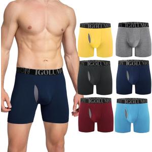 IGOLUMON Mens Underwear Boxer Briefs 6-Pack Breathable Bamboo Rayon Soft Boxer for Men with Fly Underwear Trunks (Medium, 1*grey+1*dark Grey+1*blue+1*navy+1*red+1*yellow)