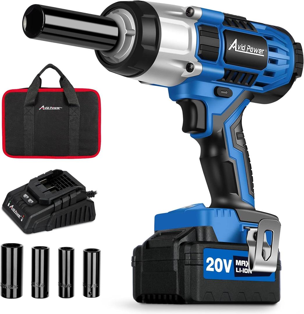 AVID POWER 20V Cordless Impact Wrench, Electric Impact Gun 1/2 Inch Drive with 330 ft-lbs Max Torque (450N.m), 3.0Ah Li-Ion Battery, 4-Piece Socket Set, Fast Charger and Tool Bag (Blue)