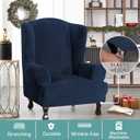 Turquoize Wing Chair Slipcover Velvet Slipcovers for Wingback Chairs Ultra Soft Velvet Sofa Covers 1-Piece Furniture Cover/Wingback Chair Cover with Elastic Bottom, Machine Washable (Wing Chair, Navy)