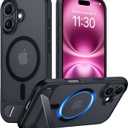 Temdan Magnetic Compatible with iPhone 16 Plus Case, [Built-in Invisible Kickstand][Compatible with MagSafe][Military Grade Shockproof] Slim Translucent Matte Phone Case for iPhone 16 Plus 6.7" (Black)