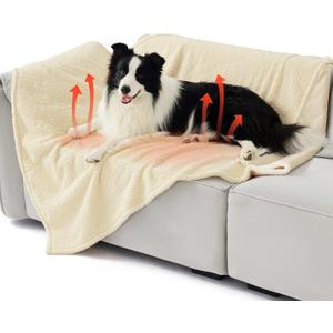 Bedsure Extra Large Dog & Cat Blanket - XL Waterproof, Washable Sherpa Fleece Puppy Blanket, Soft Plush Reversible Throw Furniture Protector, 50x60, White (Antique White-self Warming)