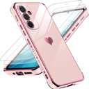 LeYi for Samsung Galaxy A54 5G Case with Tempered Glass Screen Protector [2 Pcs]+ Full Camera Lens Protection,Love Heart Plating Girly Women Cute Luxury Soft TPU Shockproof Case for A54 5G,Pink