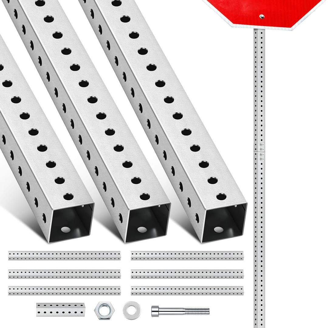 3 Pcs 8 ft H x 2 in W Square Sign Post with 7/16" Dia Holes