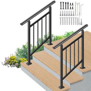 Upgrade 2 in 1 Stair&Horizontal Handrails, Adjustable 2 Pack 3 Step Deck Railing Kits, Black Wrought Iron Hand Rails for Outdoor Steps,Concrete Step, Porch Railing
