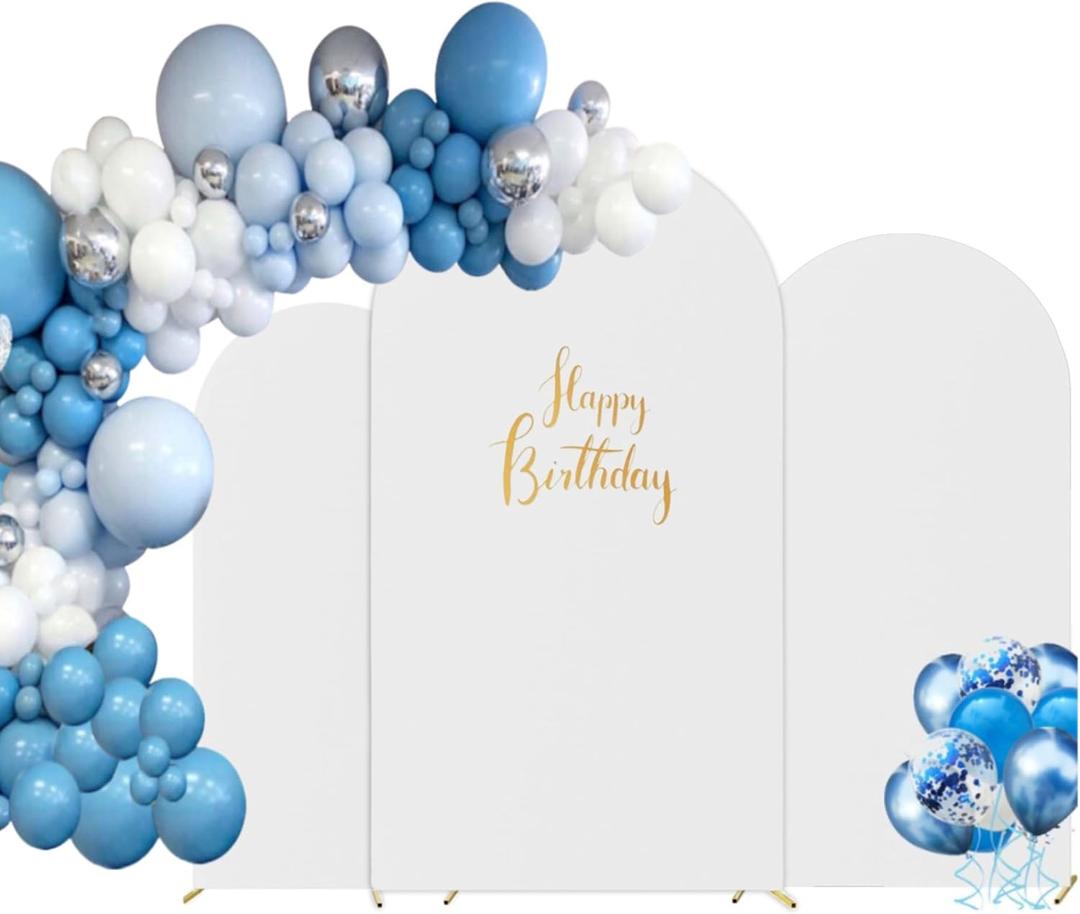 Arch Backdrop Stand Cover Set of 3, 7.2FT 6.6FT 6FT White Spandex Stretchy Backdrop Wedding Arch Cover for Birthday, Party, Baby Shower Ceremony Banquet Decoration (White, 7.2FT,6.6FT.6FT)