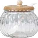 LIFKOME Salt Cellar Glass Sugar Bowls with Wooden Lid Pumpkin Shaped Jar Condiment Pots Salt Canister Seasoning Storage Containers Candy Jar for Kitchen Salt Cellar Salt Box