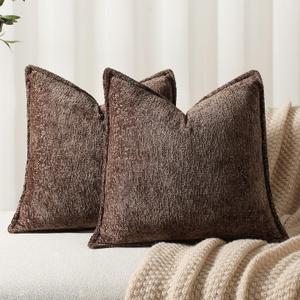 Pack of 2 Chocolate Brown Decorative Throw Pillow Covers 18x18 Cozy Soft Chenille Accent Vintage Square Couch Pillow Covers for Home Decor Bed Sofa Living Room