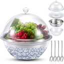 Iced Salad Bowl Large Chilled Serving Bowl 4 Tier Cold Serving Tray Dishes with Lids Veggie Platter with 4 Spoons for Party Buffet to Keep Fruit Food Potato Pasta Cold(30 cm)