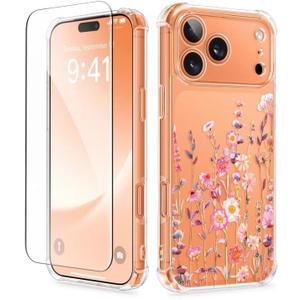 GVIEWIN for iPhone 17 Pro Max Case, with Screen Protector+Full Camera Protection, [NonYellowing]Clear Floral Slim Shockproof Protective Women Phone Case for iPhone 17 Pro Max 6.9", Floratopia/Colorful