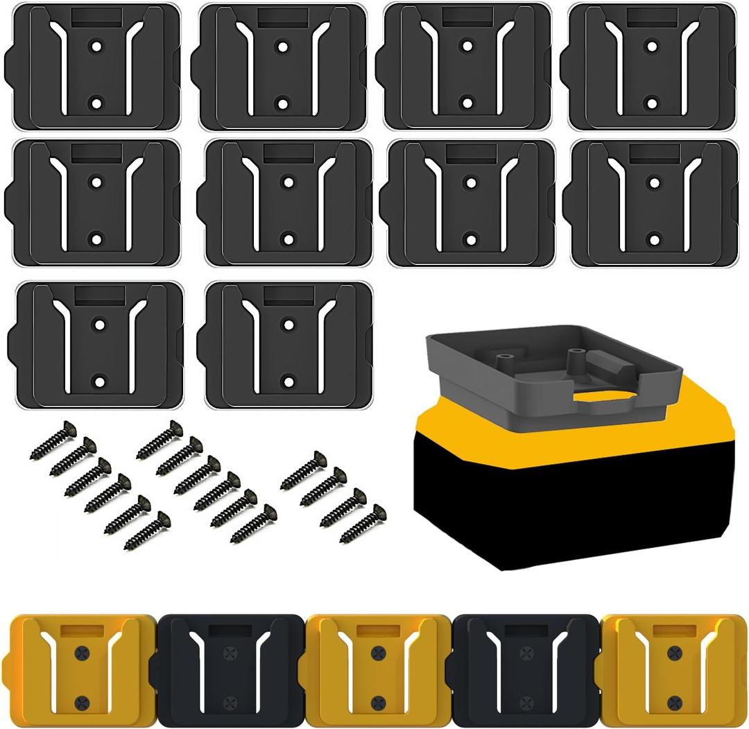 Battery Rack Compatible with DeWalt 20V Battery Holder, Battery Garage Tool, for Dewallt 20v Tools, Wall Displlackay Hook Holder (10PCS, Black)