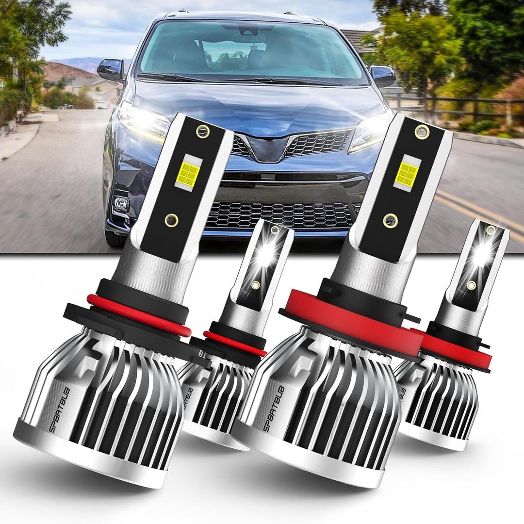 SPBRTBUB fit for (2011-2020) Toyota Sienna Headlight Bulbs Front Bulb Bright Light Combo, 9005/HB3/H10 High Beam & H11/H8/H9 Low Beam, Pack of 4