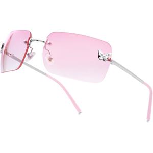 knliwkm Rimless Rectangle Y2k Sunglasses for Women Men Cute Small Clear Frameless Tinted Lens 2000S Fashion Shades Butterfly (Silver, Gradient Pink)