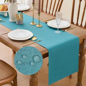 YATOJUZI Teal Table Runner Seasonal Summer Kitchen Dining Coffee Table Decoration 72 Inches Long Waterproof Turquoise Farmhouse Rustic Table Runner Home Wedding Party Decor 16x72Inch