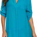 Women's Swimsuit Cover Ups Beach Bathing Suit Bikini Coverup Top for Swimwear Summer V-Neck Shirt Dress (Large, Cyan)