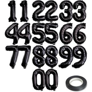 [20 Pcs] 16" Black Foil Number Balloons (2 sets of 0-9) - Mylar Aluminum Hanging Decorations for Graduation, Birthday, Christmas & New Year's Eve Parties