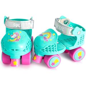 SULIFEEL Kids Adjustable Quad Roller Skates,Toddler Beginner Roller Skates for Girls and Boys Age 2-5 Years Old (Unicorn Green)