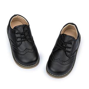 Meckior Toddler Boys Girls Black Dress Shoes Little Kid Oxford Shoes Wedding Church Dress Shoes PU Leather Lace Up School Uniform Loafer Flats 23