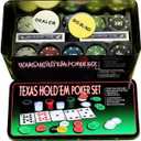 Poker Chip Set with Aluminum Storage Box, Two Decks of Standard Playing Cards, Big Blind, Casino Style Chip for Texas Home Game Holdem Poker Nights, Blackjack, Roulette Games, Casino Parties