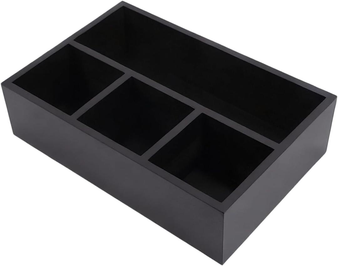 Tea Bag Organizer Wood Black, 4 Compartments Tea Bag Holder, Large Capacity Sugar Packet and Coffee Station Organizer, Tea Bags Caddy Drawer Storage Container for Countertop