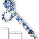 Lanyardio Stretchy Scrunchie Lanyard for ID Badges Keys, Cute Teacher Lanyard for Women with 2 Card Holders 19.8 Inch (Blue Flower)