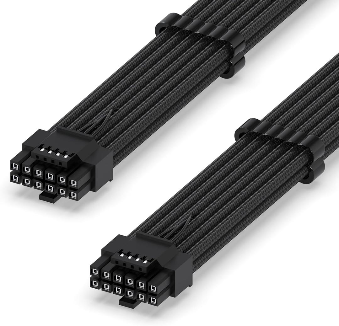EZDIY-FAB 16AWG PCI-e 5.0 12VHPWR PSU Sleeved Cable, 600W 12+4 Pin Male to 12+4 Pin Male GPU Cable for RTX 5080/5070/ 3090Ti/4070Ti/4080/4090, 60cm/23.62in-Black