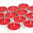 Tea Light Candles Colored Unscented Metallic Tin Cups Set of 18 Made in USA (Red)