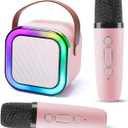 Mini Karaoke Machine for Kids Gift, Mini Kraoke Machin Portable Bluetooth Speaker with 2 Microphone, Mini Kraoke Machine for Girls Birthday 4, 5, 6, 7, 8, 9, 10+ Year Old Pink